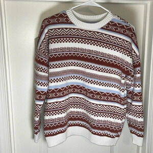 Hollister Sweater S Oversized Fair Isle Crew Neck Pullover Brown Blue